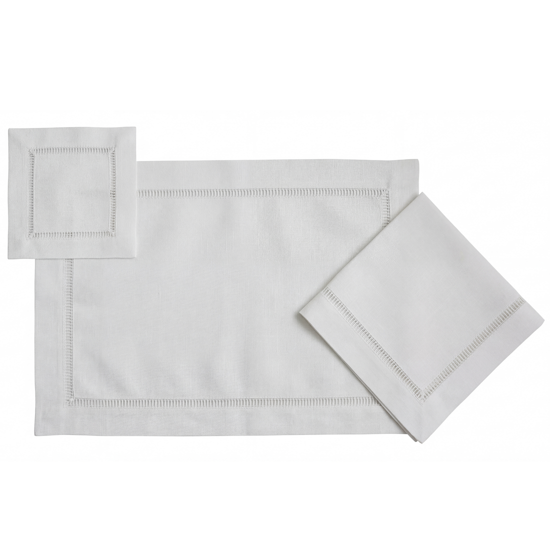 Classic Border Pure Linen Placemat set, featuring a hemstitched placemat and two napkins, perfect for elevating table settings at special events.