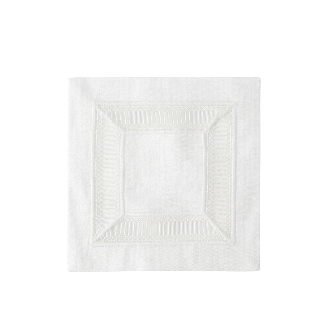 Classic Border Pure Linen Coaster, featuring a stitched cut-work border, perfect for elevating table settings. Ideal for special occasions, sold in packs of four.