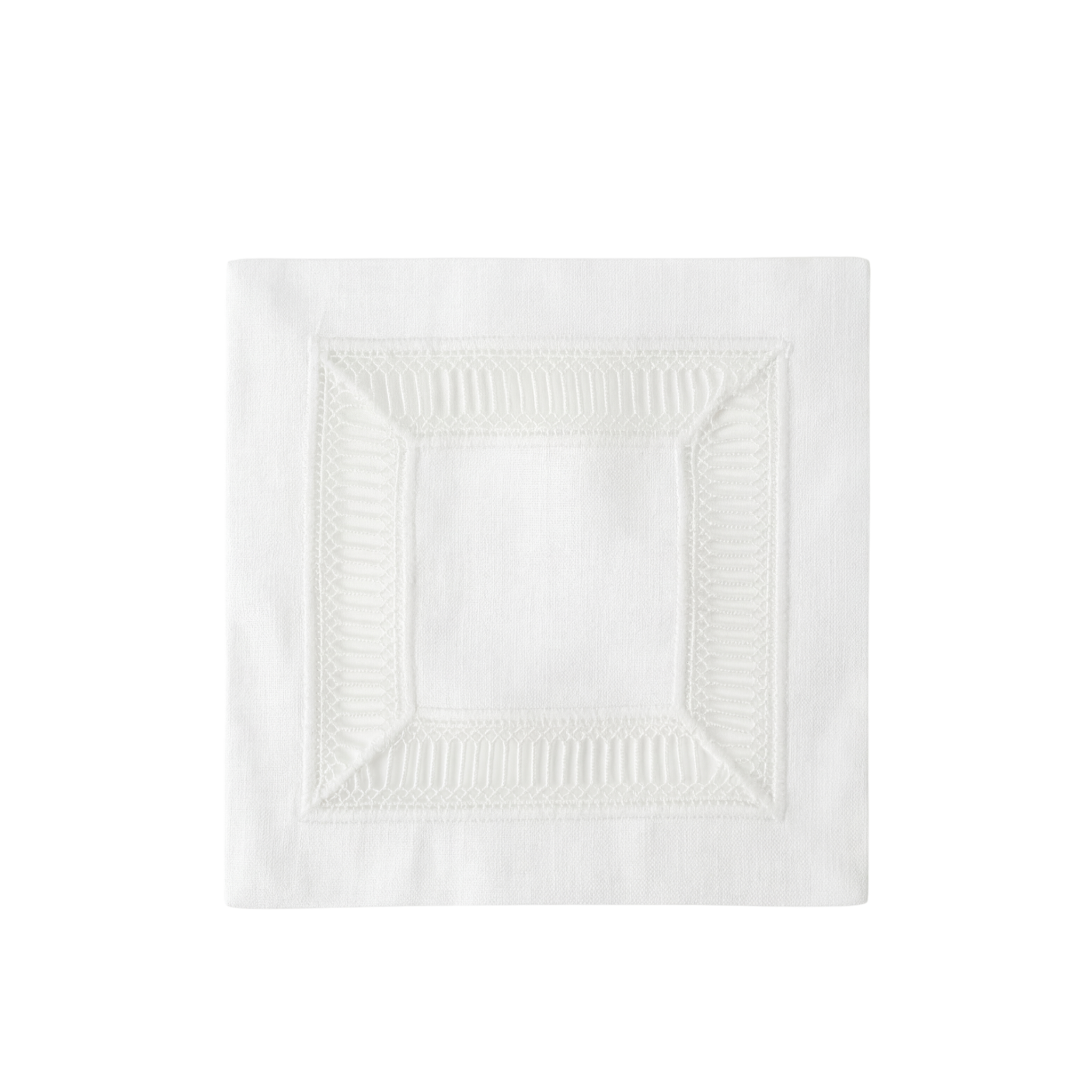 Classic Border Pure Linen Coaster, featuring a stitched cut-work border, perfect for elevating table settings. Ideal for special occasions, sold in packs of four.