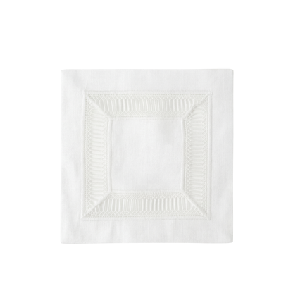 Classic Border Pure Linen Coaster, featuring a stitched cut-work border, perfect for elevating table settings. Ideal for special occasions, sold in packs of four.