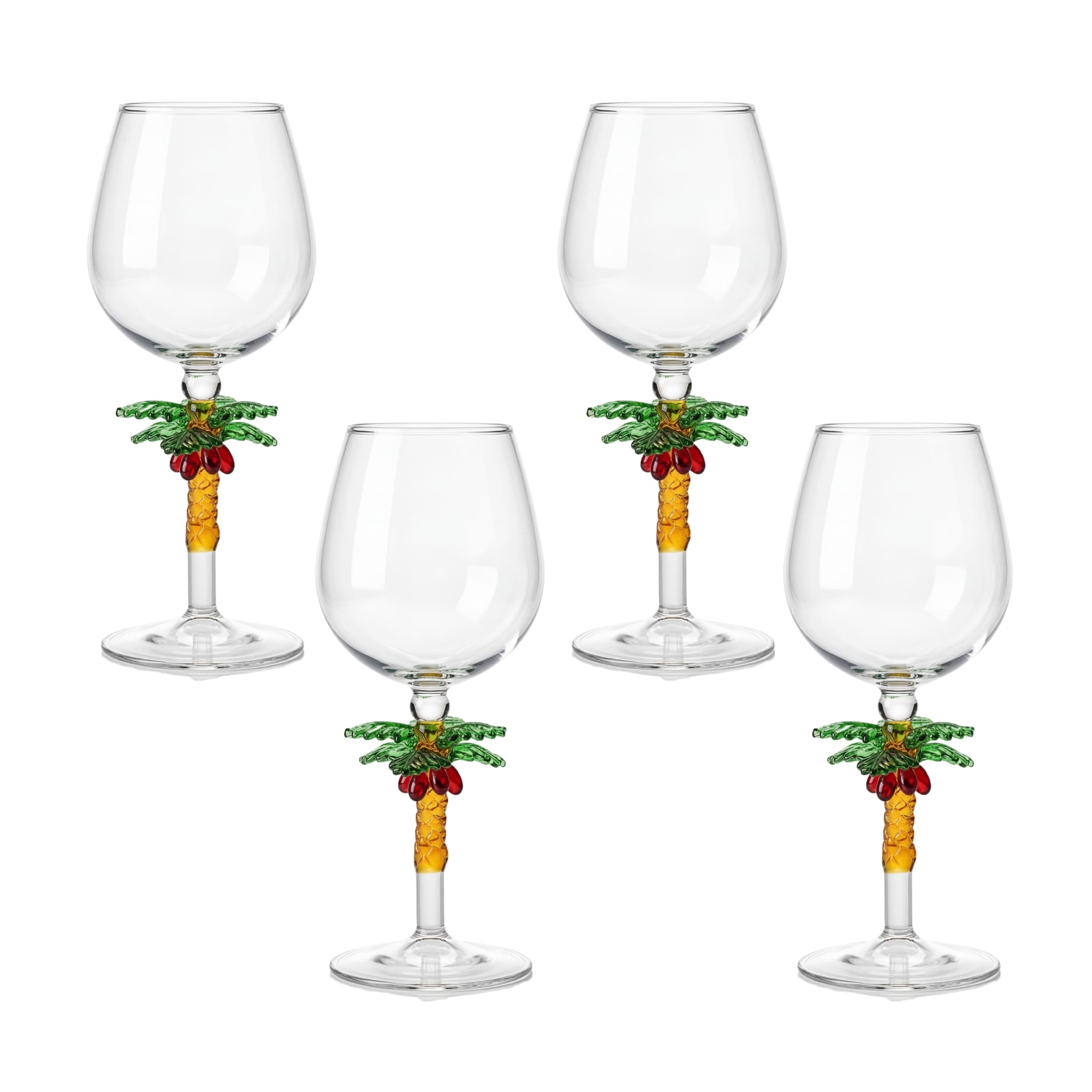 Palm Stem Glass - Set of 4: Clear glasses with whimsical palm tree stems, perfect for tropical-themed gatherings and stylish table settings.
