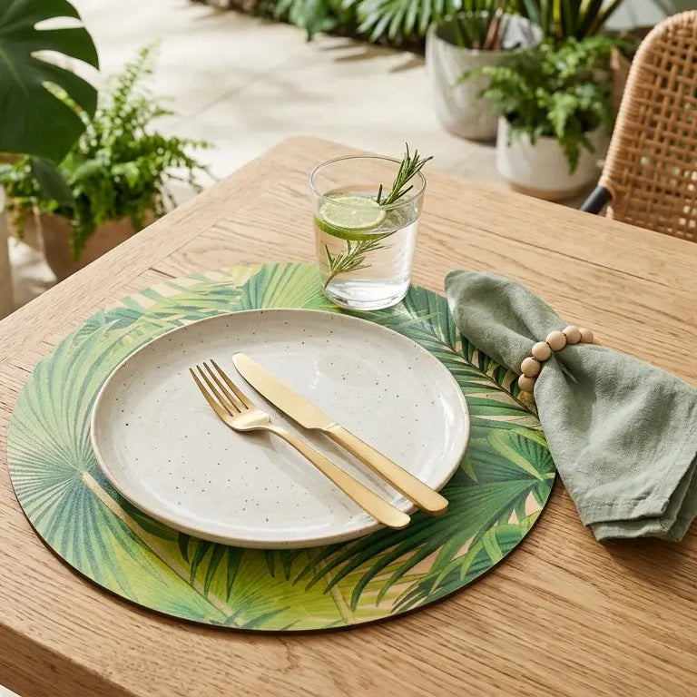 Palm Fronds Round Lacquer Placemat in Gold - 1 Each