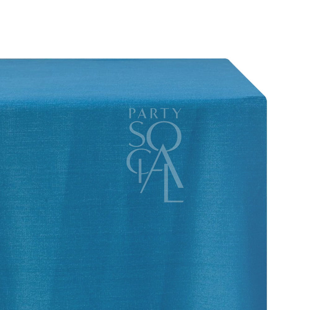 Rectangular tablecloth in premium linen blend, featuring a subtle logo design, ideal for parties and special occasions. Perfect for enhancing event decor.