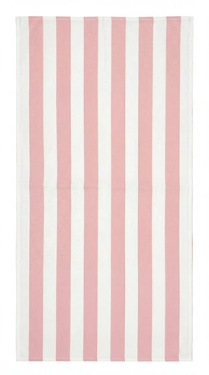 Tablecloth with pink and white vertical stripes on a white background