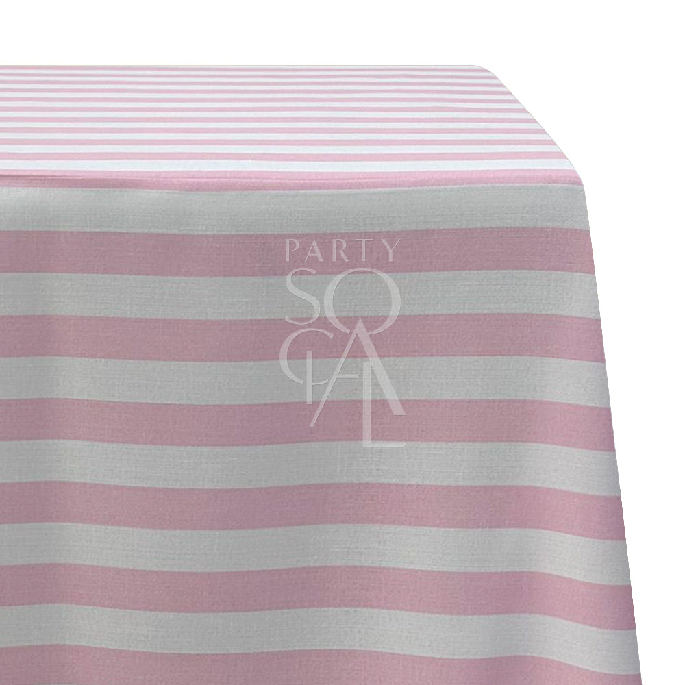 SMALL STRIPES RECTANGULAR TABLECLOTH featuring pink and white stripes, ideal for elevating any dining setup with a premium look.