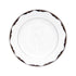 CHINA PLATINUM PLATES on a white plate with a brown border, ideal for enhancing elegant party settings with their streamlined design and variety of sizes.