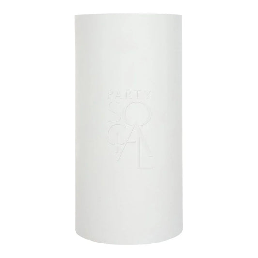 Round white podium, lightweight and durable, ideal for weddings and birthdays, available in medium and large sizes, part of Party Social's event essentials collection.