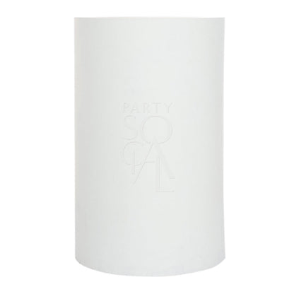 Round white podiums, cylindrical and lightweight, ideal for weddings and birthdays. Available in medium and large sizes, perfect for event displays.