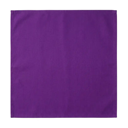 Polycotton Napkins - 4 per pack, featuring square purple fabric with stitched edges, ideal for versatile, reusable dining table settings and special occasions.