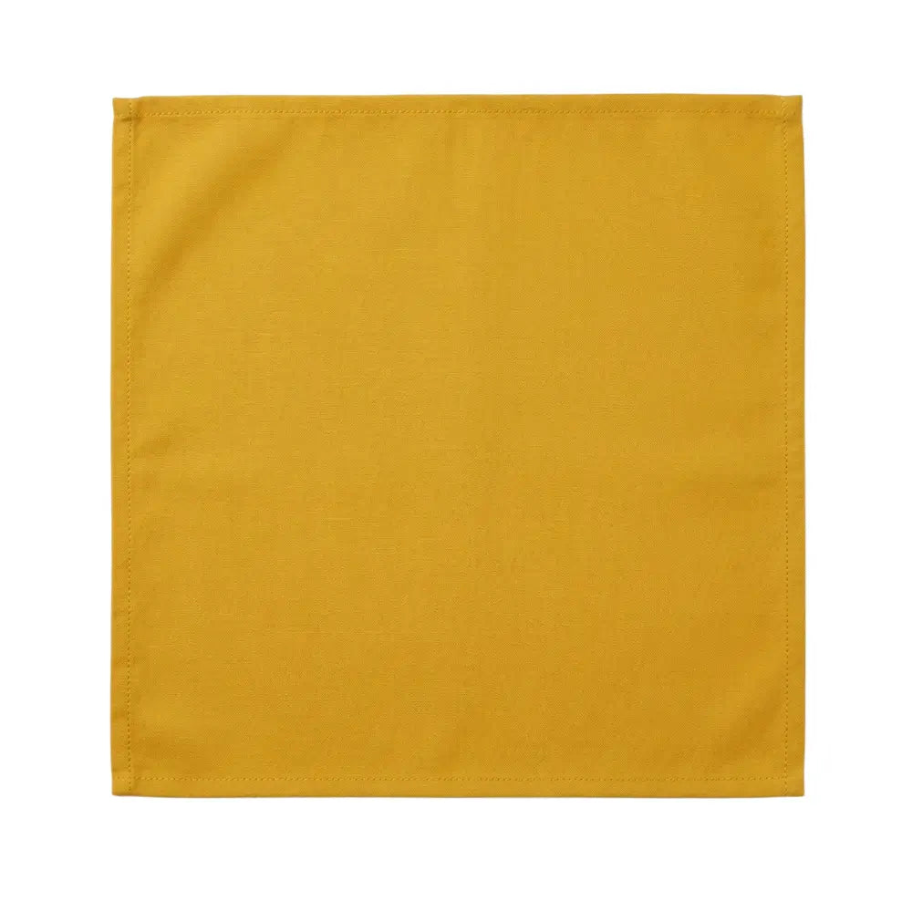 Polycotton Napkins, 4 per pack, showcasing a mustard-yellow square with stitched edges, ideal for enhancing dinner table settings with reusable elegance.
