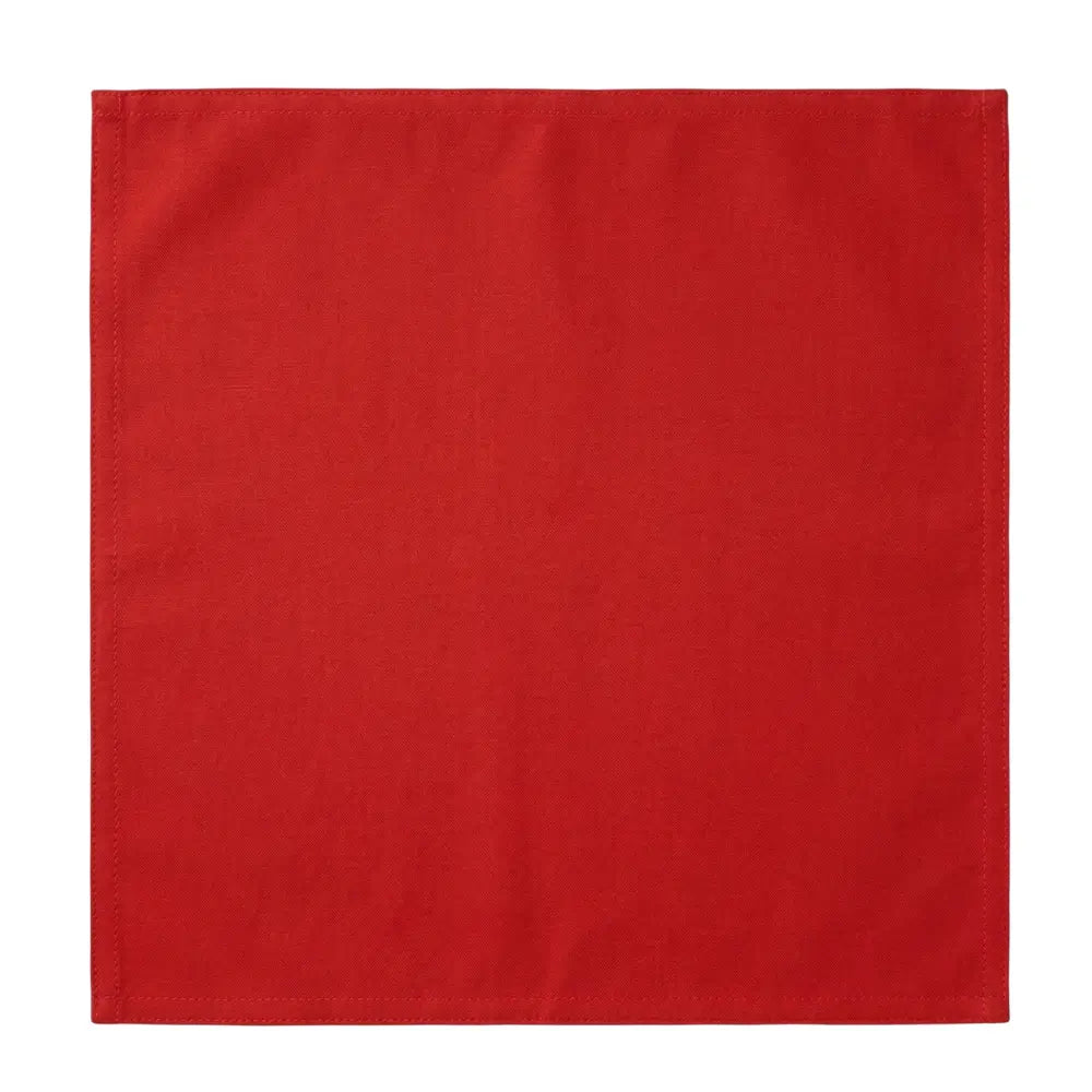 Polycotton Napkins- 4 per pack: A simple red cloth napkin, ideal for enhancing any dining experience with durable, reusable polyester fabric.