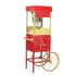 POPCORN MACHINE 8OZ featured on a red cart, ideal for events. Suitable for cinema packages, dimensions 50cm L x 50cm W x 160cm H.