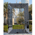 Silver Mirror Frame with sleek metallic finish, perfect for event décor, reflecting cityscape and palm trees, available for rent from Party Social.
