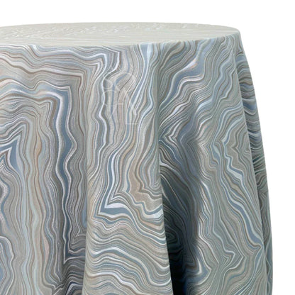 MARBLE DRIP PATTERN ROUND TABLECLOTH, featuring an elegant mix of grey, steel blue, beige, and off-white hues, ideal for elevating your event décor.