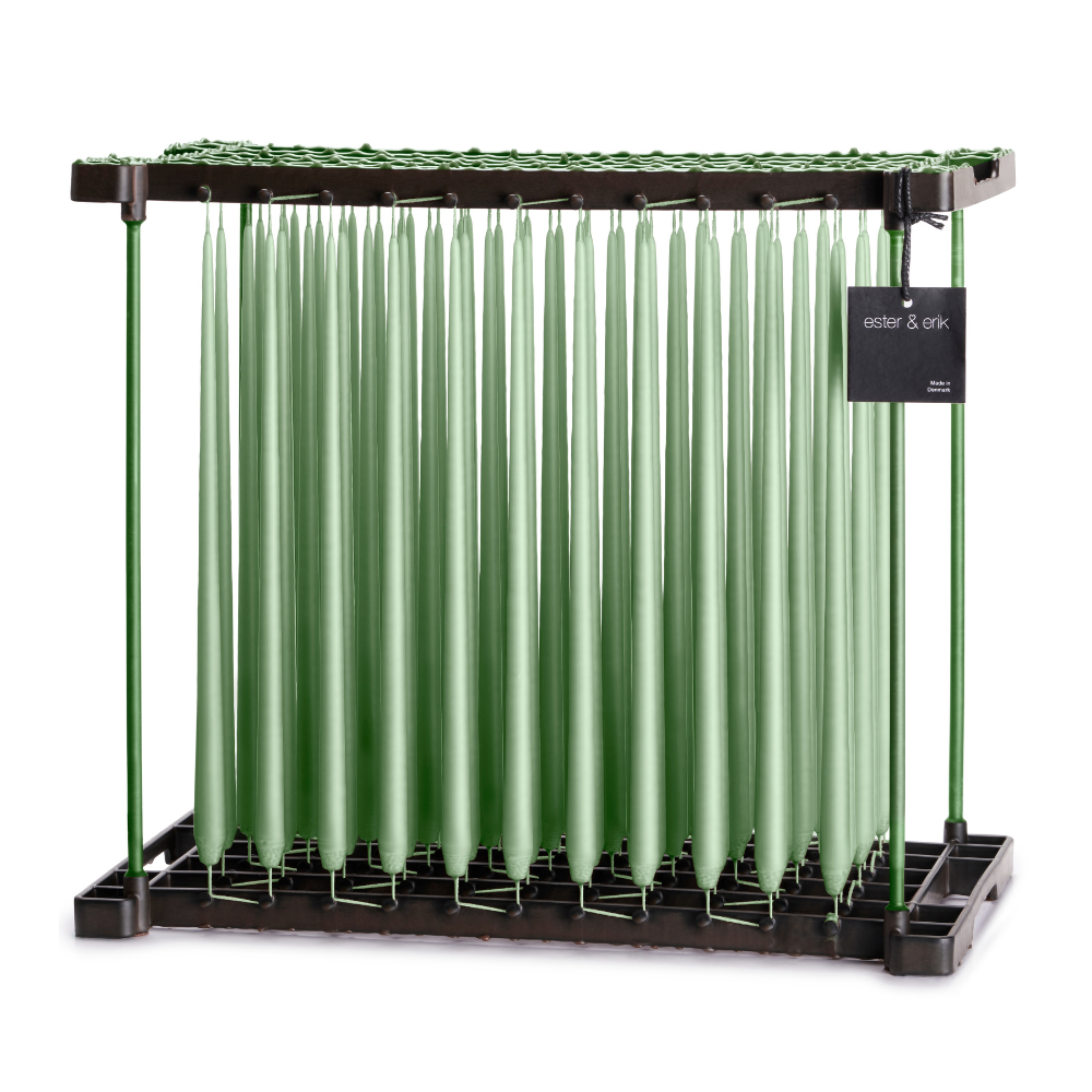 Slim Tapered Smokeless and Dripless Candle, 32cm on a rack, ideal for enhancing event ambiance. Artisan-made in Denmark, sold individually.