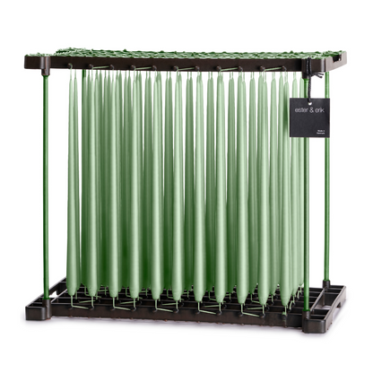 Slim Tapered Smokeless and Dripless Candle, 32cm on a rack, ideal for enhancing event ambiance. Artisan-made in Denmark, sold individually.