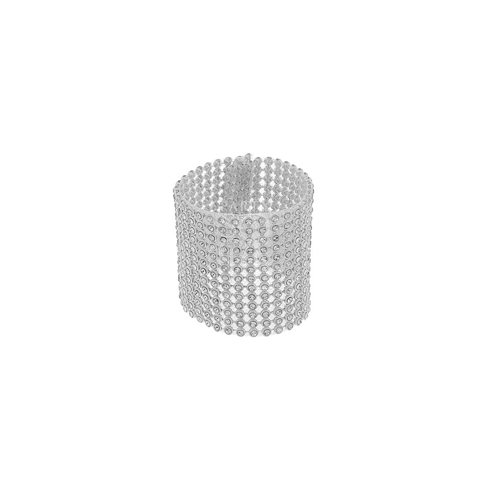 NAPKIN RING - DIAMANTE ROUND: A detailed silver ring with diamonds, perfect for enhancing table settings at weddings and special events.