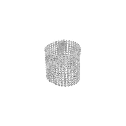 NAPKIN RING - DIAMANTE ROUND: A detailed silver ring with diamonds, perfect for enhancing table settings at weddings and special events.