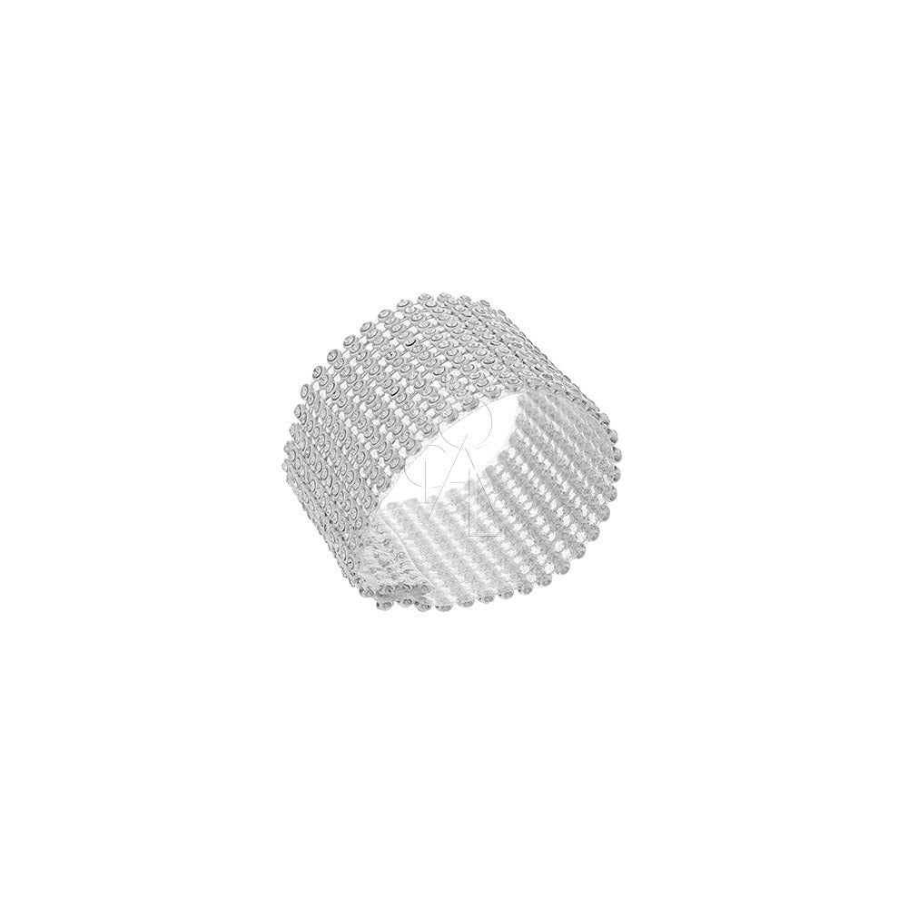 NAPKIN RING - DIAMANTE ROUND: Detailed wireframe view of a sophisticated silver napkin ring, perfect for enhancing any tablescape at special events.