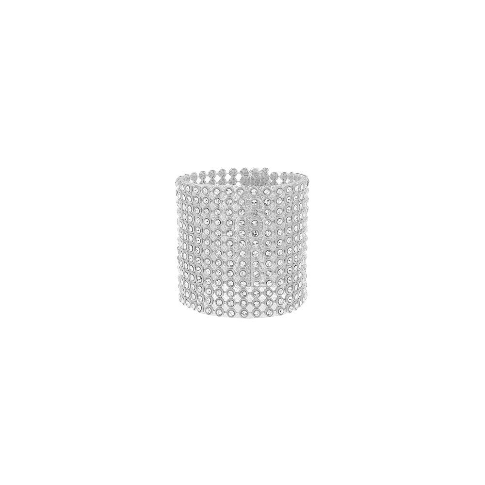 NAPKIN RING - DIAMANTE ROUND: A silver ring adorned with diamonds, ideal for enhancing any tablescape at events and parties.