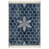 RUG BLUE SELF PRINT: Navy-blue rug with white hexagon grid and central flower motif, accented by tassel fringes, ideal for elevating any event setting.