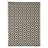 RUG DIAMOND PRINT: Rectangular area rug with a black-and-off-white geometric diamond pattern, ideal for enriching any event setting. Available in large and small sizes.