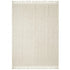 RUG GEOMETRIC NATURAL WOVEN: Cream-colored woven textile with a herringbone pattern and fringe, suitable as a decorative throw or small area rug for events.