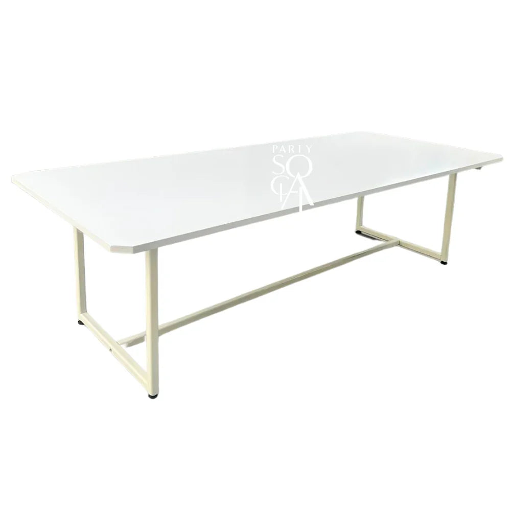 White rectangular table for kids with metal legs, designed for easy assembly, ideal for children&