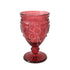 Green Vintage Floral Goblet with hobnail and medallion pattern, featuring a faceted stem, ideal for enhancing modern or casual table settings at events.