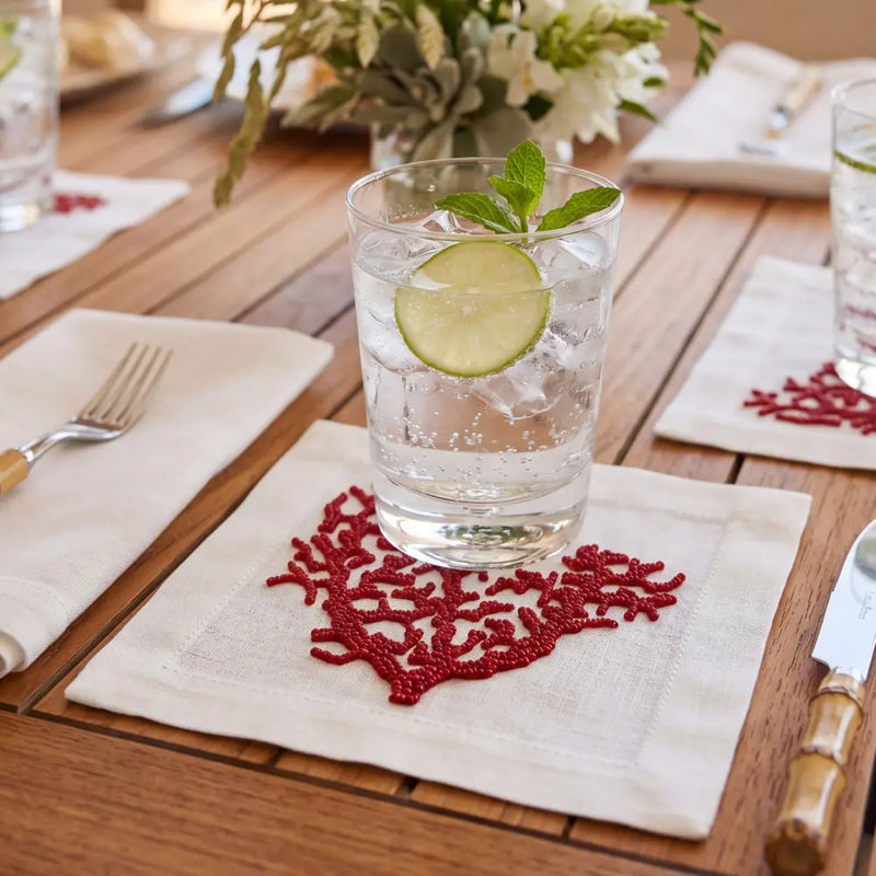 Red Coral Pure Linen Coaster- 4 per pack