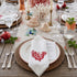 Pure linen dinner napkin with red heart embroidery, 2-pack, perfect for elegant table settings and special occasions.