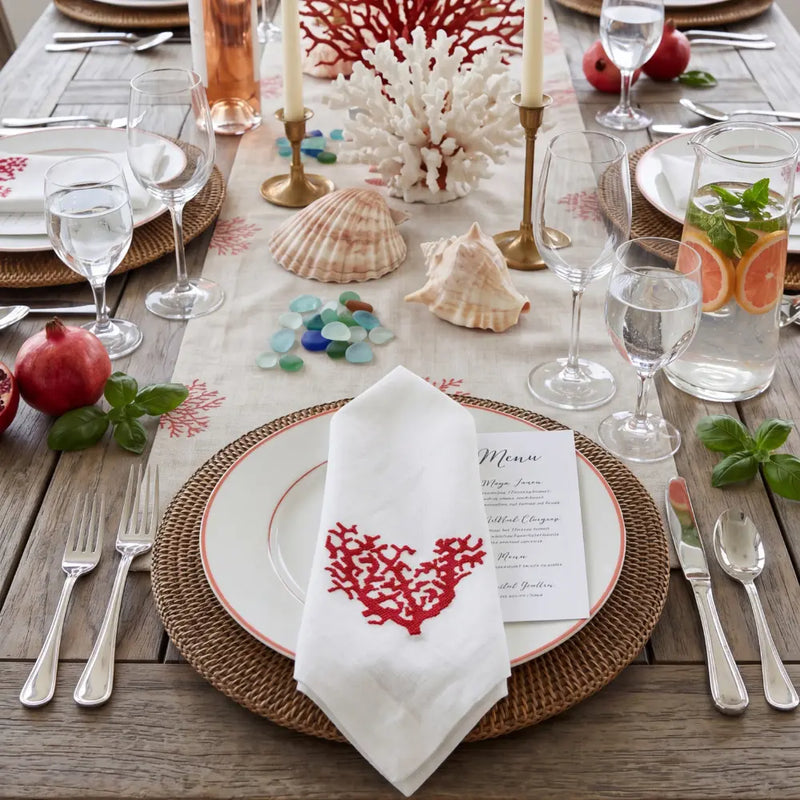 Red Coral Pure Linen Dinner Napkin - Set of 4