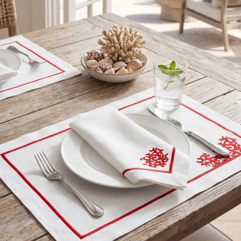 Red Coral Pure Linen Placemat- 2 per pack