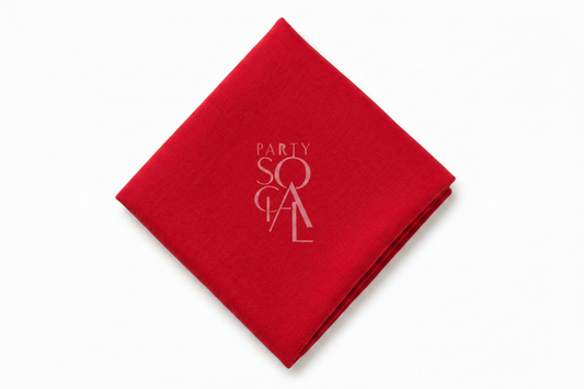 A square Red linen napkin displayed diagonally on a clean white background.
