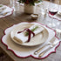 Red Lotus Pure Linen Placemat - Set of 2, featuring a lotus-inspired scalloped shape and deep red trim, ideal for elegant dining and special occasions.