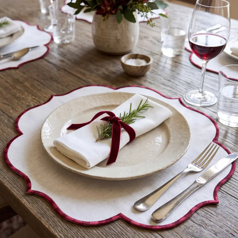 Red Lotus Pure Linen Placemat - Set of 2