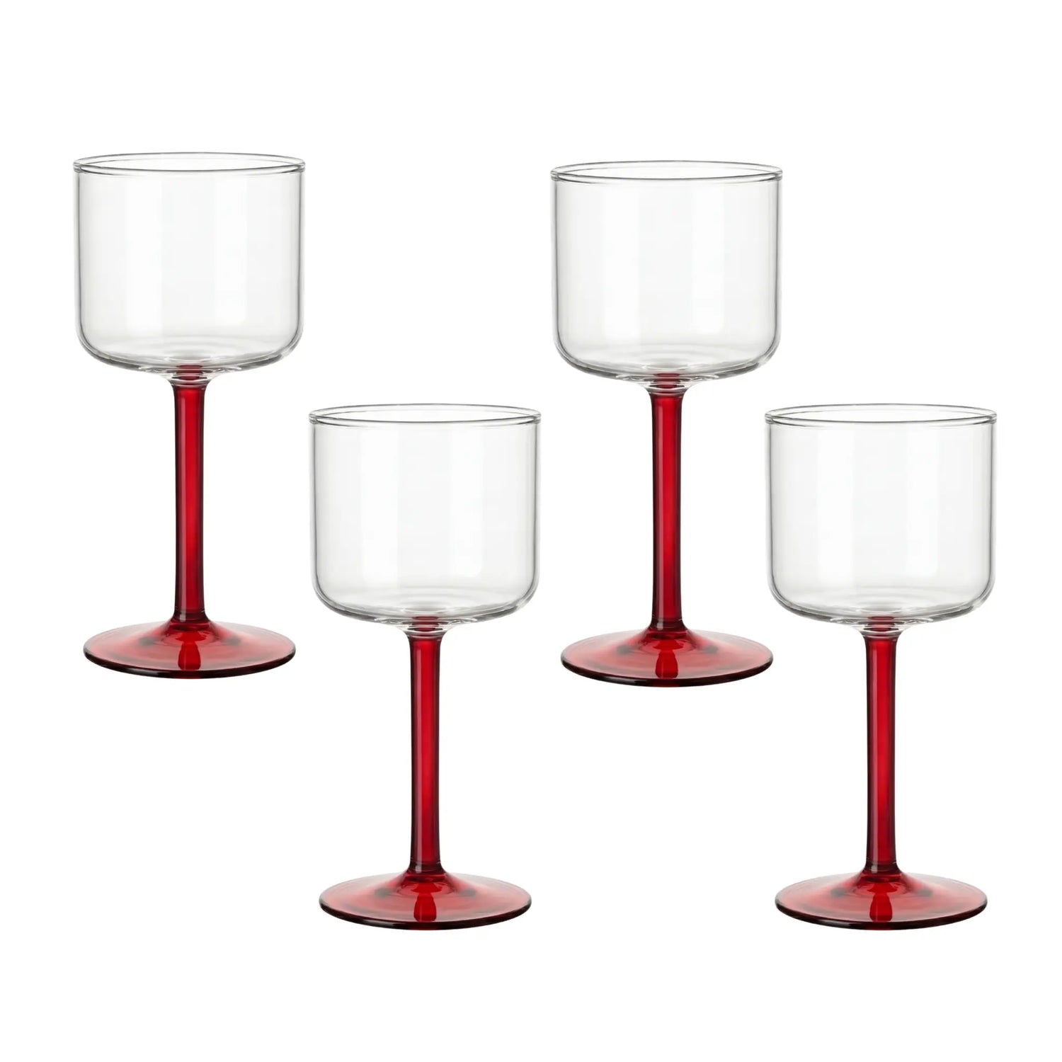 Red Stem Glass - Set of 4: Modern glasses with clear bowls and vibrant red stems, perfect for elevating dining settings at parties and special occasions.