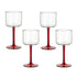 Red Stem Glass - Set of 4: Modern glasses with clear bowls and vibrant red stems, perfect for elevating dining settings at parties and special occasions.