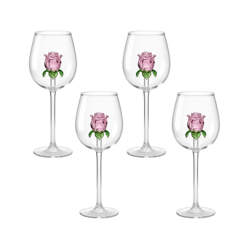 Clear W/ Rose Charm Glass- 4 per box