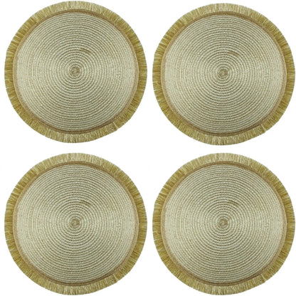 Round Glitz Placemat, 38cm: Set of four woven natural-fiber placemats with fringe, enhancing any table setup with their simple, stylish design.