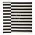 RUG BLACK AND WHITE STRIPES, featuring a bold striped pattern, ideal for enhancing event decor. Dimensions: 220cm L x 160cm W.