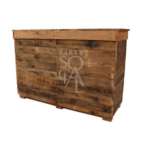 Rustic Bar Unit with wooden box design and branded logo, ideal for garden or home setup, featuring an internal shelf for storage.