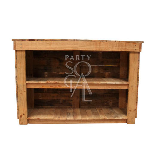 Rustic Bar Unit with wooden shelves, ideal for garden or home setup, complements rustic tables and benches collection. Dimensions: 150cm L x 50cm W x 100cm H.