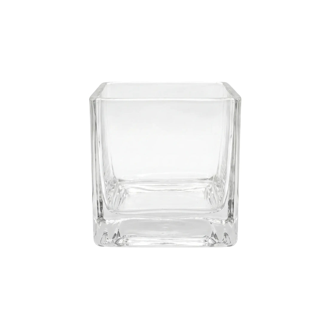 SQUARE TEA LIGHT CANDLE HOLDER: A clear glass cube ideal for enhancing event decor, adding elegance and warm ambiance to special occasions. Candles sold separately.