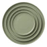 Sage Ceramic Collection: Overhead view of four nested olive-green plates, ranging from charger to B&B size, showcasing elegant settings for any event.