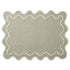 A rectangular area rug with a scalloped wavy border, shown flat against a solid white background. The rug features a textured sage green center with a thin white embroidered border.