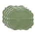 Sage Green Scalloped Linen Placemats - Set of 4, featuring scalloped edges and white embroidery for elegant table settings, perfect for parties and events.