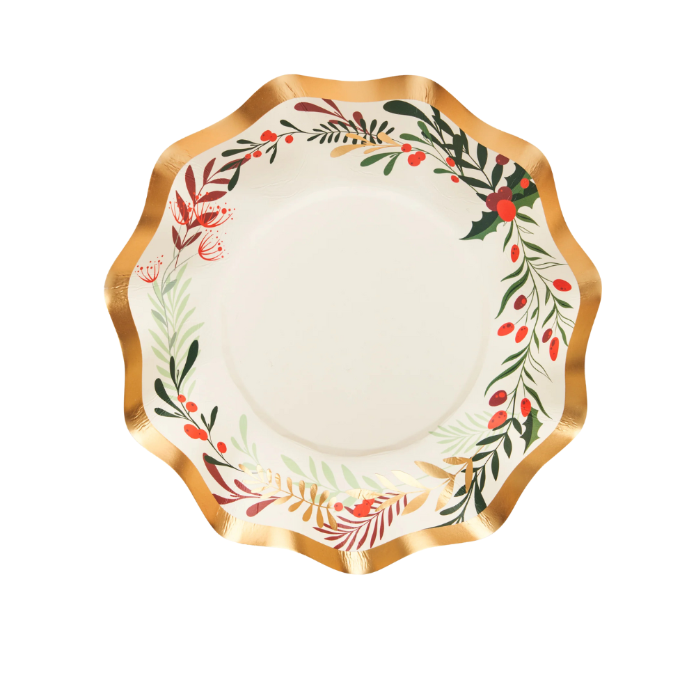 Christmas Forest appetizer and dessert bowl featuring a gold rim and floral design, perfect for festive dining. Comes in a package of eight.