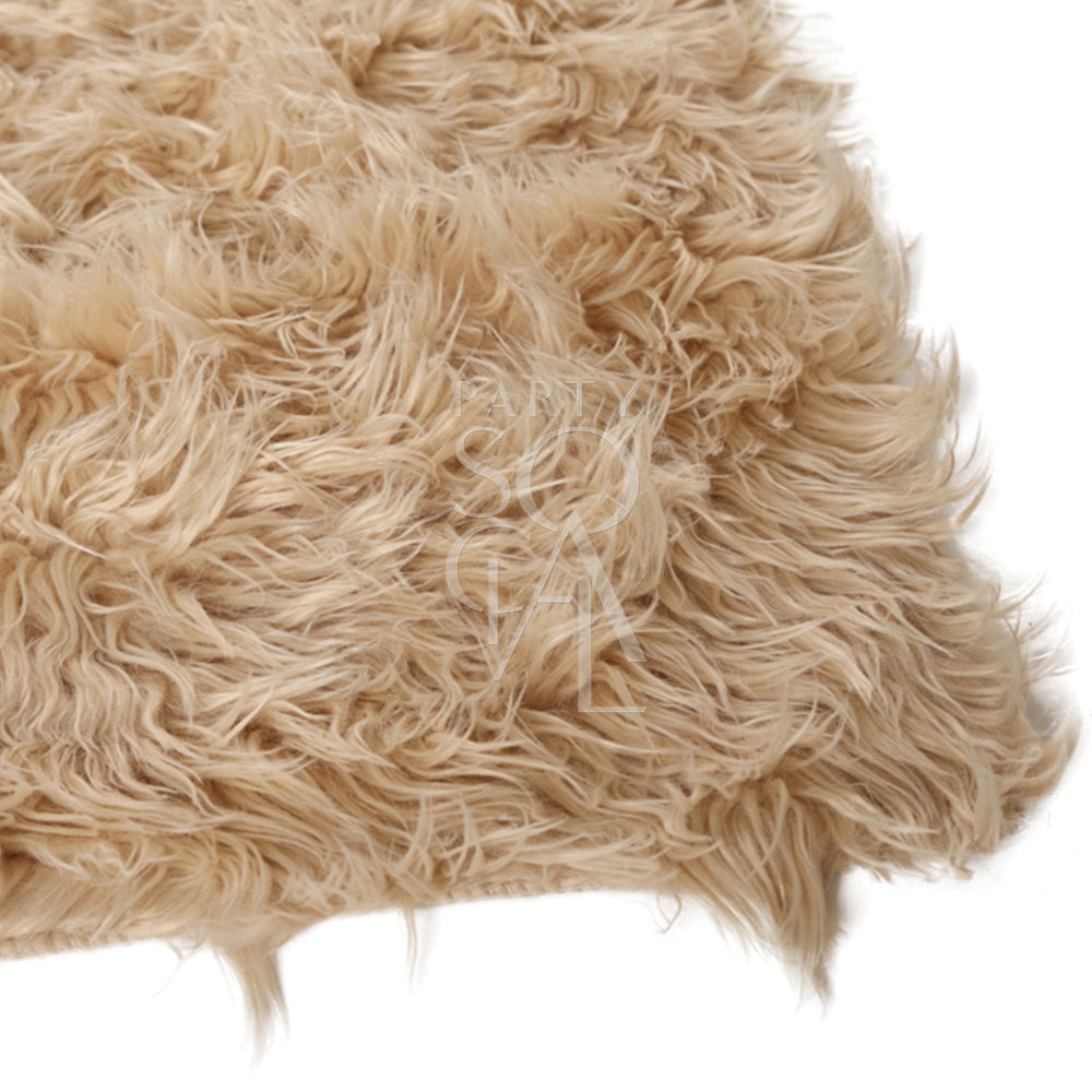 Sheepskin rectangular rug, close-up view, ideal for event decor or prop use, measuring 110cm by 70cm, available from Party Social.