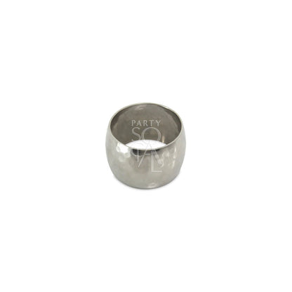 NAPKIN RING - HAMMERED DOME: A simple, round silver napkin ring with a hammered texture, perfect for complementing any elegant tablescape setup.